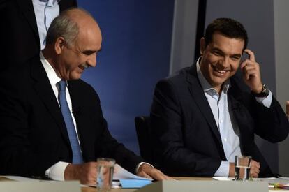 Tsipras i Meimarakis, en el debat anterior.