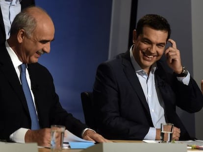 Tsipras i Meimarakis, en el debat anterior.
