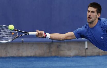 Novak Djokovic training in Madrid&#039;s Caja M&aacute;gica on Sunday.