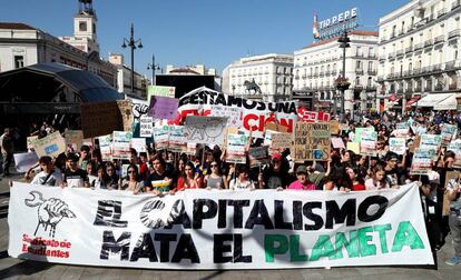 Estudiantes se manifiestan contra el cambio climático en Madrid, el pasado septiembre.