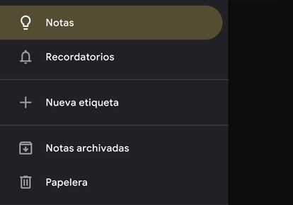 Opciones menú en Google Keep