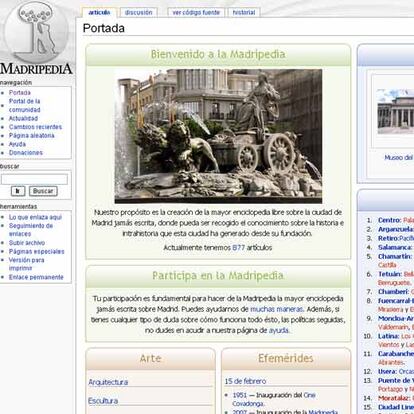 Página de inicio de la Madripedia, con la Cibeles en cabeza.