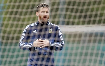 Messi, en un entrenamiento con Argentina.