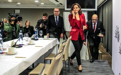 Ayuso, en el desayuno informativo de este lunes en Madrid.