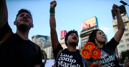 Manifestación en memoria de Marielle Franco, a un año de su muerte.