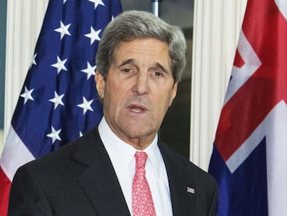 El secretario de Estado, John Kerry, durante la rueda de prensa con su homólogo australiano, Bob Carr.