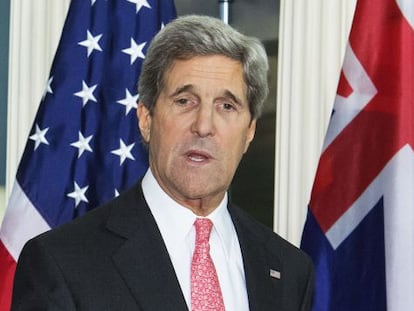 El secretario de Estado, John Kerry, durante la rueda de prensa con su hom&oacute;logo australiano, Bob Carr.