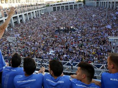 La plantilla del CD Leganés, celebrando su ascenso a primera divisón el pasado 5 de junio.