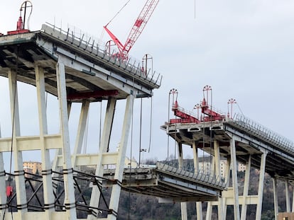 El puente Morandi de Génova (Italia), en una vía gestionada por Autostrade, en una imagen de febrero de 2019.