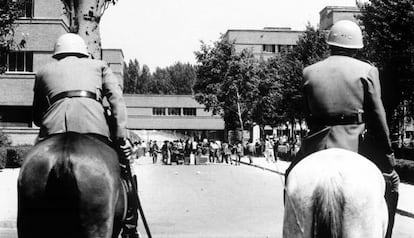 Protesta estudiantil en la Complutense en los 70.