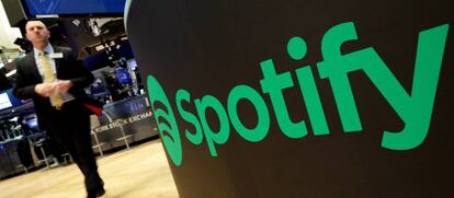 Logotipo de Spotify enla Bolsa de EE UU.