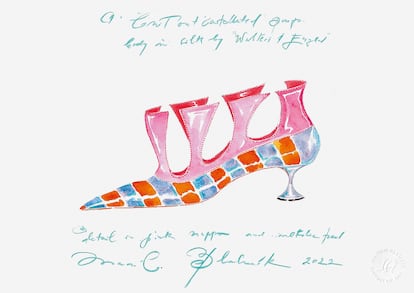 Boceto de Manolo Blahnik para la edición de coleccionista del libro.