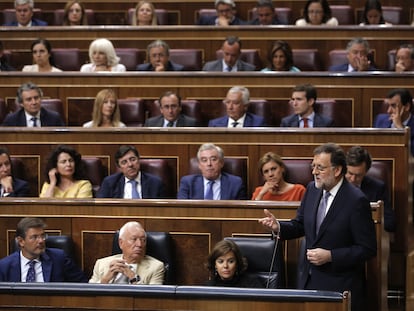 El expresidente del Gobierno Mariano Rajoy, durante el debate de investidura celebrado el 31 de agosto de 2016.