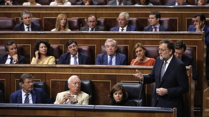 El expresidente del Gobierno Mariano Rajoy, durante el debate de investidura celebrado el 31 de agosto de 2016.