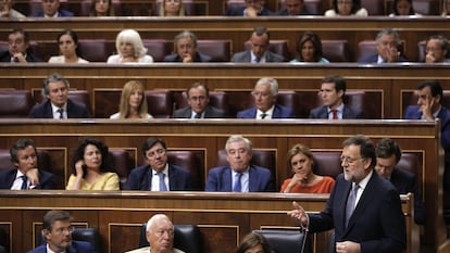 El expresidente del Gobierno Mariano Rajoy, durante el debate de investidura celebrado el 31 de agosto de 2016.