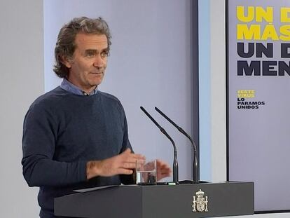 Fernando Simón, durante la rueda de prensa ofrecida este lunes en el palacio de La Moncloa.