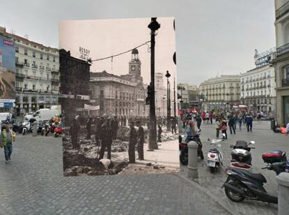 Preparations for the defense of Madrid in the Puerta del Sol in 1936