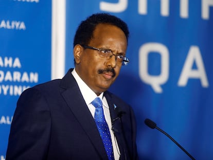 El presidente de Somalia, Mohamed Abdullahi Mohamed, el pasado mayo durante un acto preparatorio de las elecciones.