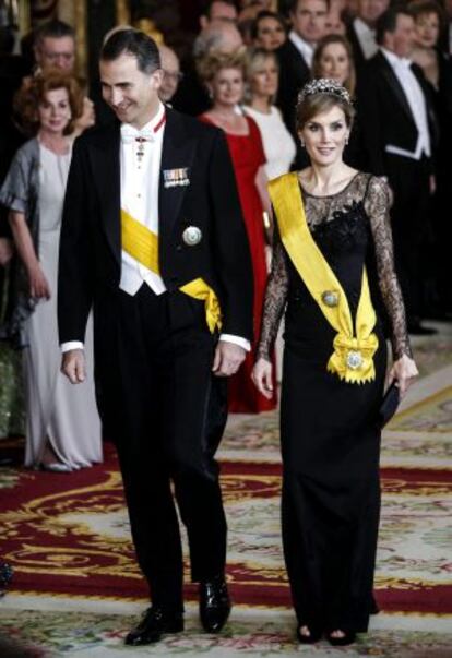 Don Felipe y do&ntilde;a Letizia, en la cena de gala en honor del presidente mexicano.