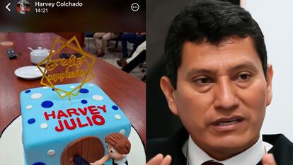 Harvey Colchado y el pastel de su cumpleaños.