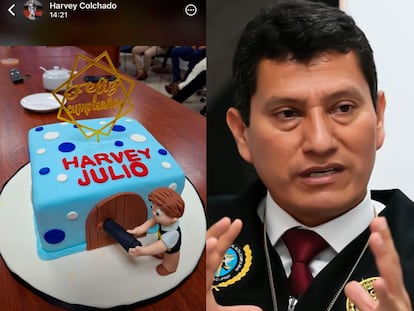 Harvey Colchado y el pastel de su cumpleaños.