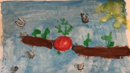 Pintura de paisaje natural agrícola de una alumna de 3º de Primaria.