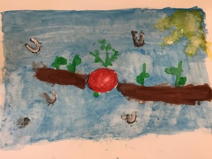 Pintura de paisaje natural agrícola de una alumna de 3º de Primaria.