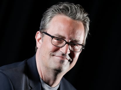 File - Matthew Perry poses for a portrait on Feb. 17, 2015, in New York. Perry, who starred as Chandler Bing in the hit series “Friends,” has died. He was 54. The Emmy-nominated actor was found dead of an apparent drowning at his Los Angeles home on Saturday, according to the Los Angeles Times and celebrity website TMZ, which was the first to report the news. Both outlets cited unnamed sources confirming Perry’s death. His publicists and other representatives did not immediately return messages seeking comment.  (Photo by Brian Ach/Invision/AP)