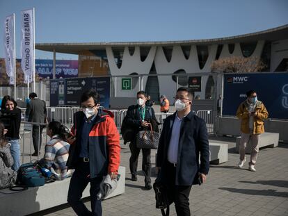 La entrada del Mobile World Congress, este domingo.