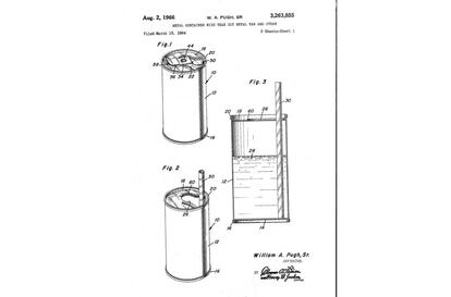 Lata con pajita incorporada, de William A. Pugh (1964). |