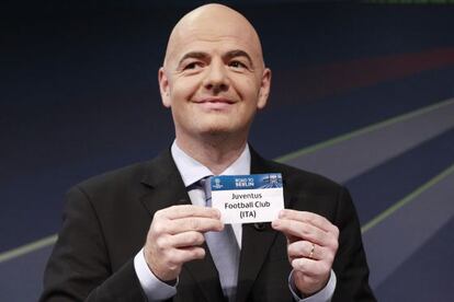 El secretario general de la UEFA, Gianni Infantino, en el último sorte de Champions.