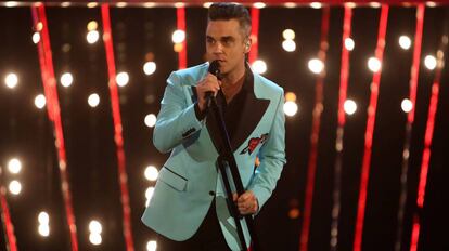 Robbie Williams, durante el concierto de A&ntilde;o Nuevo, en Londres.