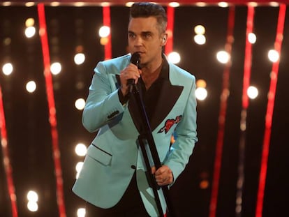 Robbie Williams, durante el concierto de A&ntilde;o Nuevo, en Londres.