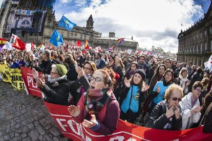Momento de la manifestación en la Praza do Obradoiro.