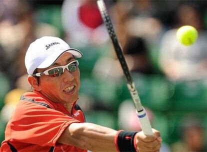 El jugador japonés, durante el partido ante David Ferrer