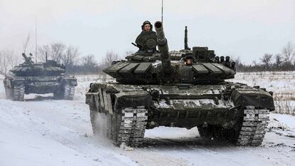 Ejercicios militares rusos en la región de Leningrado, el pasado 14 de febrero.