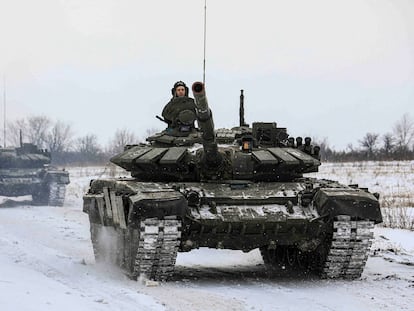 Ejercicios militares rusos en la región de Leningrado, el pasado 14 de febrero.
