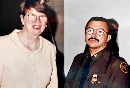 Michael DeBruhl with then-US Attorney General Janet Reno in 1993.