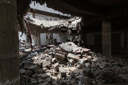 Uno de los edificios de la Universidad de Adén, destruido durante un bombardeo aéreo.