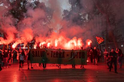 La manifestación en Las Ramblas.
