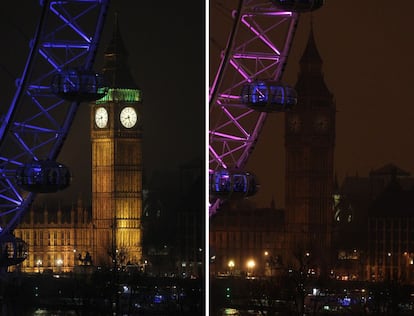 El Big Ben y London Eye (en primer plano) , la noria gigante de la capital brit&aacute;nica. 