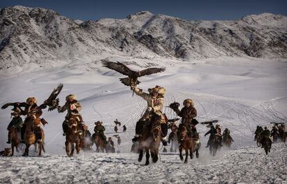 El águila real es uno de los animales más majestuosos de los que surcan los cielos: puede superar los dos metros de envergadura y alcanzar los 240 kilómetros por hora. Los kazajos, un pueblo de jinetes y cazadores que habitan en las regiones montañosas de Asia central, han sido capaces de domesticar a esta reina del aire.