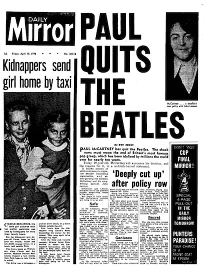 La edición de 'Daily Mirror' del 10 de abril de 1970 con el titular: "Paul deja los Beatles".