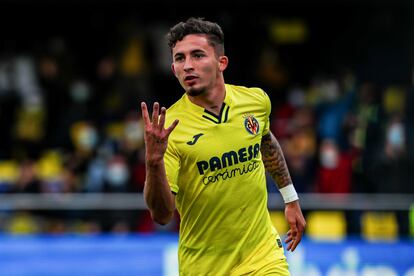 Yeremy Pino celebra su cuarto gol ante el Espanyol.