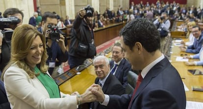 Susana Díaz y Juan Manuel Moreno, en el pleno constitutivo del Parlamento.