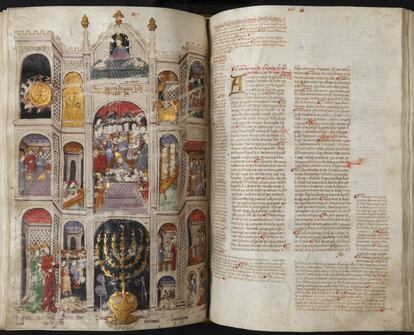 Una imagen de la 'Biblia de Alba', una de las joyas de la exposición sobre la cultura judía medieval en España que muestra la Biblioteca Nacional.