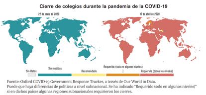 Mapa del cierre de colegios durante la pandemia.