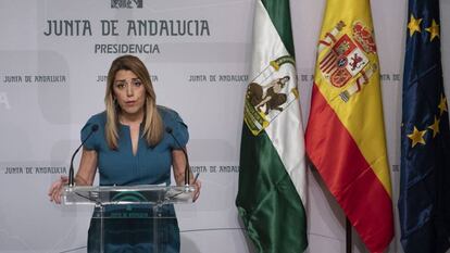 Susana Díaz anuncia el adelanto electoral en el Palacio de San Telmo.