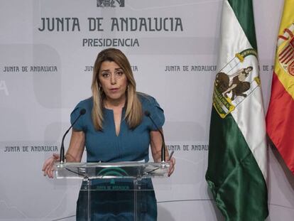 Susana Díaz anuncia el adelanto electoral en el Palacio de San Telmo.