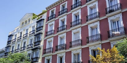 Edificios en la calle Pedro Muñoz Seca, en el barrio de Recoletos (Madrid).